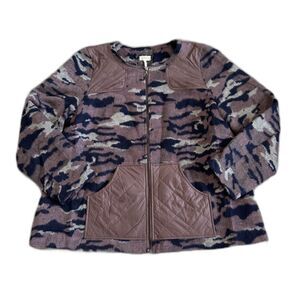 Logo Lori Goldstein Jacket Womens 16 Brushed Camo Zip Front Long Sleeve Pockets
